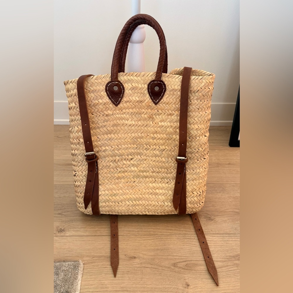 NWOT Authentic Handmade French Straw and Leather Basket Backpack | O/S - Picture 3 of 14